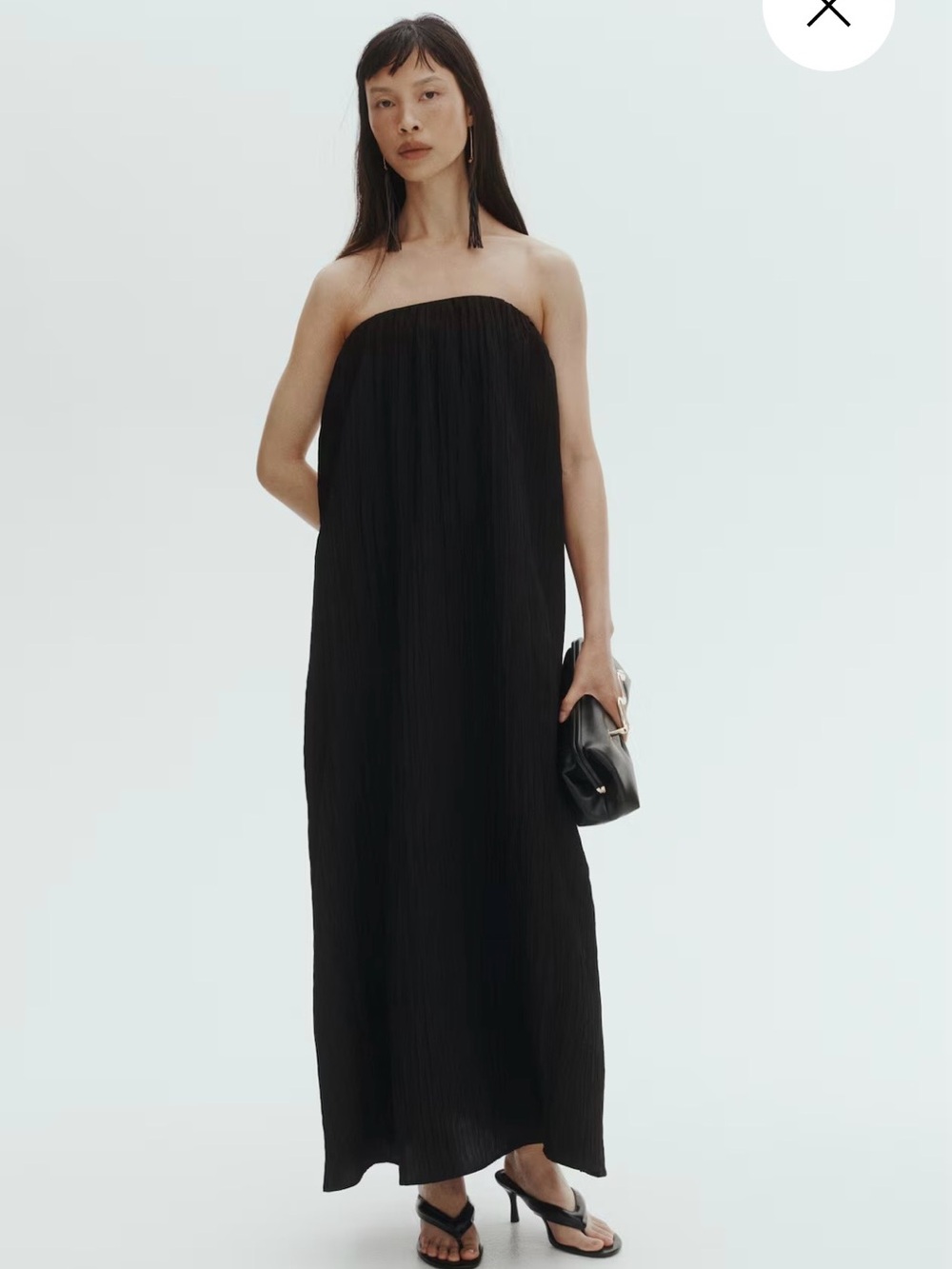 H&M Black Strapless Bandeau Crinkled Maxi Dress